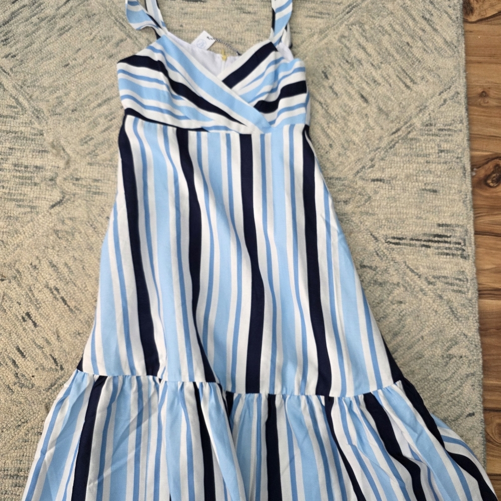 Draper James Blue and White Striped Midi Dress